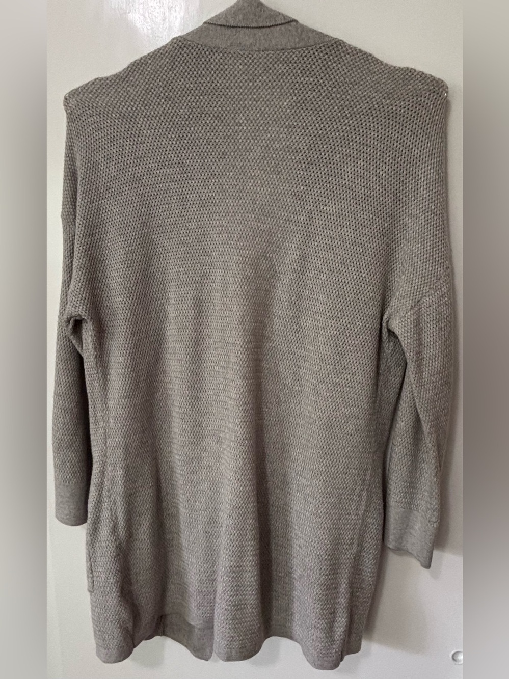 Wilfred| Silk/Cotton Grey & Beige Marled Open-Front Shawl Collar Cardigan Sz XS - Picture 5 of 8